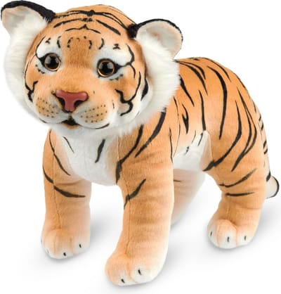 BRUBAKER Tiger knuffeldier, 30 cm, knuffeldier, staand, pluche speelgoed voor kinderen, bruin
