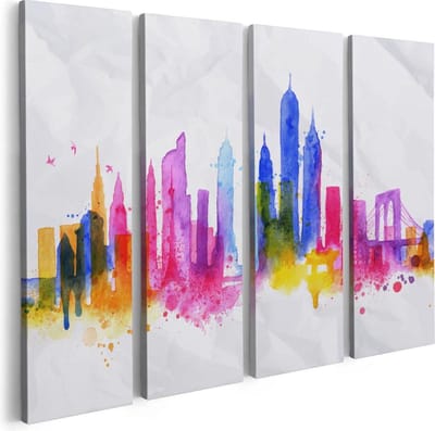 Artaza Canvas Schilderij Vierluik Kleurrijk New York Van Aquarel - Abstract - 80x60 - Foto Op Canvas - Canvas Print
