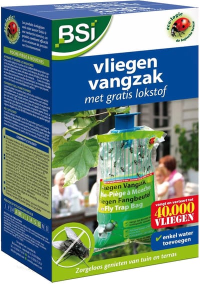 BSI - Vliegenvangzak met ecologische lokstof Fly Attract - Vangt tot 40.000 vliegen - 2 x 40 g