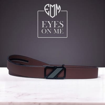Bruine Topgrain leren riem zonder gaatjes met automatische gesp voor heren (Model 8021-BR)