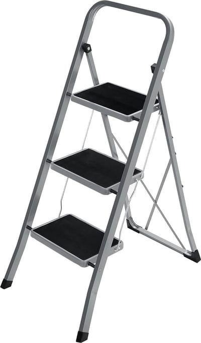 FurnStar - Trapladder - 3-Stapsladder - Vouwladder - Veiligheidsslot - Ruimtebesparende Opslag - Draagvermogen tot 150 kg - Duifgrijs