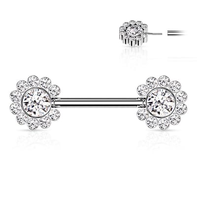 Piercing PVD Flower Cluster ends 1.6x14 - zilver - LMPiercings