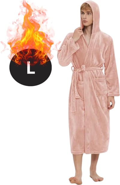 Bovista Badjas Heren - Fleece - Katoen - Badstof - Sauna - Hamam - Wafel - Bathrobe - Duster - Ochtendjas - Spa - Kimono - Roze L