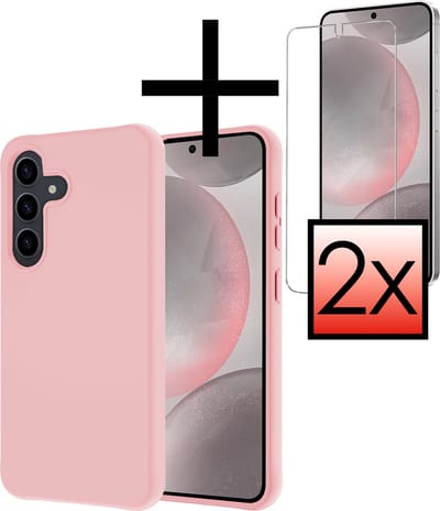 Hoesje - Met 2x Screenprotector - Geschikt voor Samsung Galaxy S24 - Sterk & Shockproof - Back Cover - Siliconen Case - Telefoon Hoes - Lichtroze