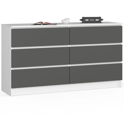 Ladekast K140 met 6 Lades / AKORD Furniture Factory / Wit - Grafietgrijs / 138 x 77 x 40 cm