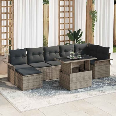 vidaXL - Tuinbank - Set - 8 - st - Grijs - [Synthetisch]: - Poly - Riet