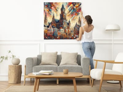 Abstract groningen schilderij | Groninger Grachten: Een Abstracte Ode Aan Stad En Waterweg | Kunst - 80x80 centimeter op Dibond | Foto op Dibond