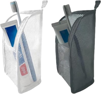 Ulisem - Staande toilettas - 2 stuks set wit en grijs - EVA reisetui voor tandenborstel en cosmetica - 22x13x13 cm opvouwbaar - Waterdicht en gemakkelijk schoon te maken - Hangen of staan - Voor badkamer en reis - Lichtgewicht en draagbaar