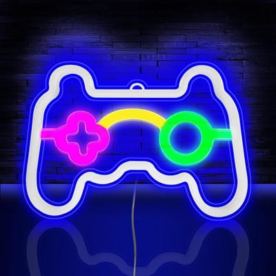 GELLDG LED-neonbord - Gamingthema - Neonreclamebord geschikt voor gamers - Werkt op USB en batterijen - Neonlamp in de vorm van een game-icoon - Geschikt voor internetcafés, speelkamers, bars en feestdecoraties