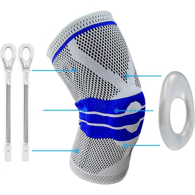 Genouillère Manchon de Compression avec Stabilisateurs Latéraux et Coussinet Rotulien en Gel de Silicone XXXL