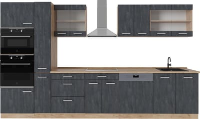 Vicco R-Line Complete keukeneenheid – 350 cm zonder werkblad Zwart beton/goud eiken