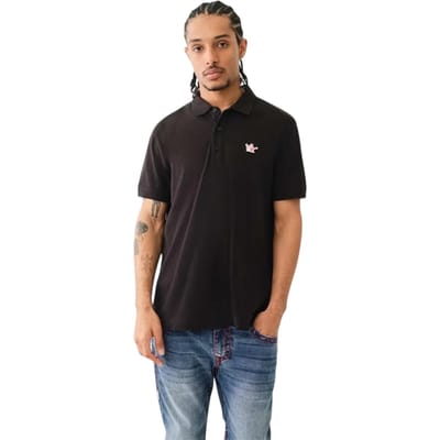 True Religion Polohemd met Boeddha-logo voor heren (Jet Zwart)