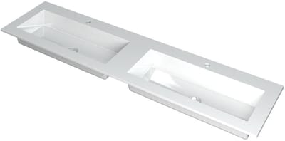 INK Kraft Wastafel Dubbele Bak met 2 Kraangaten - 1800x450x10 mm - Glans Wit