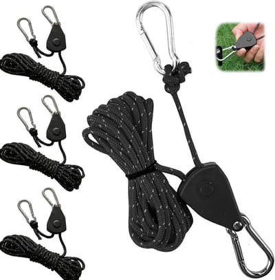 Set van 4 Reflecterende Tentlijnen van 4mm met Spanner, Verstelbare Nylon Koorden voor Camping, Stormband en Kledinglijn