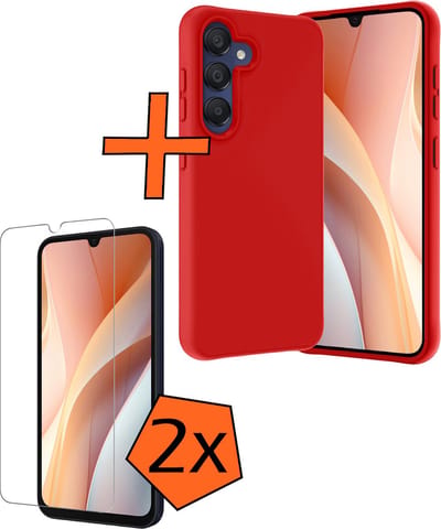 Hoes - Met 2x Screenprotector - Geschikt voor Samsung Galaxy A15 - Sterk & Shockproof - Back Cover - Siliconen Case - Telefoon Hoes - Rood