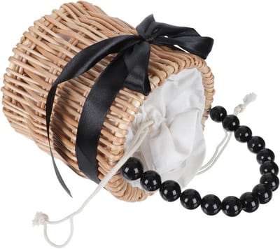 Kettingtas Handgeweven Tas - Schoudertas Telefoontasje - Feestjes Winkelen Strand - Stro Geweven Ontwerp - 15x15cm - Zwart