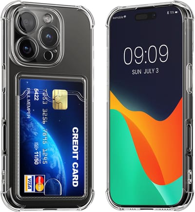 kwmobile Hoesje met kaarthouder voor Apple iPhone 16 Pro - telefoonhoesje met kaartsleuf - Soft Case - beschermhoesje in transparant