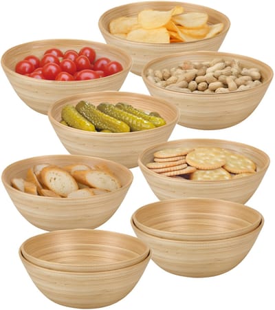 Excellent Houseware Snackschaaltje / kommetje - 10x - D18 x H7 cm - bamboe - naturel - soep / yoghurt / chips