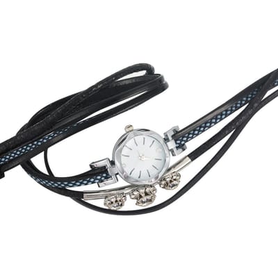 Montre bracelet à quartz pour femme avec bracelet en PU strass et cadran rond (Noir) noir