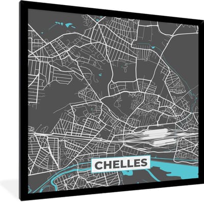 Fotolijst incl. Poster - Frankrijk – Plattegrond – Kaart – Chelles – Stadskaart - 40x40 cm - Posterlijst