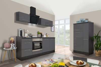 Goedkope keuken 310  cm - complete keuken met apparatuur Amanda  - Eiken grijs/Grijs - soft close - keramische kookplaat - vaatwasser - afzuigkap - oven    - spoelbak