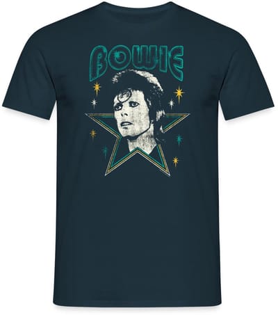 David Bowie Belettering Met Portret En Ster T-Shirt Heren