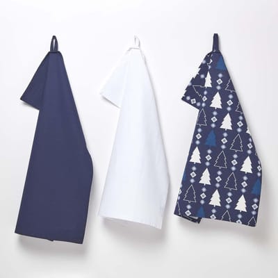 Homescapes Kersttheedoeken Winterland, blauw, set van 3