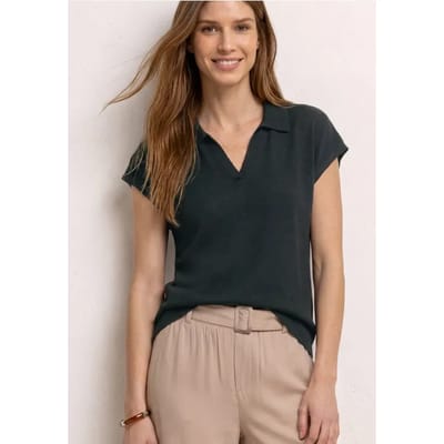 Poloshirt met losse schouders in een gebreide look