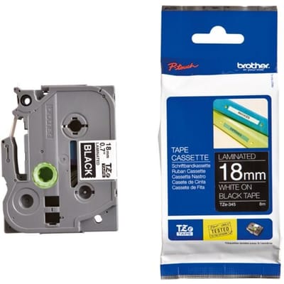 Labeltape Brother TZe, TZ TZe-345 PET Tapekleur: Zwart Tekstkleur:Wit 18 mm 8 m