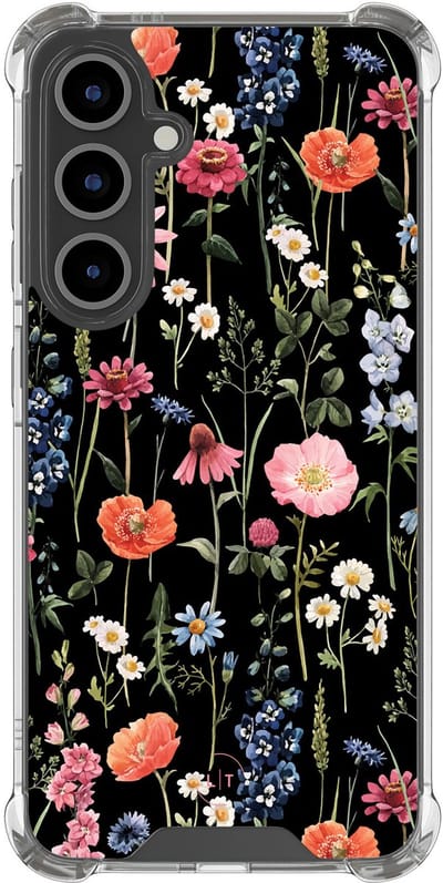 Shockproof hoesje - Geschikt voor Samsung Galaxy S24 FE - Dark flowers - Extra sterke case - TPU/polycarbonaat - Bloemen - Multi, Transparant