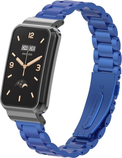By Qubix - Metalen schakelband met case - Blauw - Geschikt voor Xiaomi Smart Band 7 Pro / Mi Band 7 Pro bandje