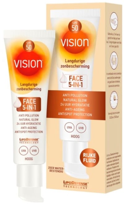 Vision Zonnebrand Face Fluid 5-in-1 SPF 50 - 2 x 50 ml - Voordeelverpakking