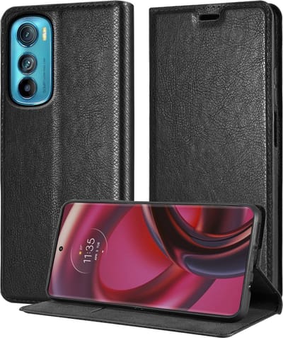 Cadorabo Hoesje geschikt voor Motorola EDGE 30 in ZWARTE NACHT - Beschermhoes met magnetische sluiting, standfunctie en kaartvakje Book Case Cover Etui