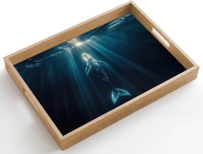 Dienblad hout 50x35 cm - Schootdienblad - Walvis - Water - Zonnestralen - Blauw - Borrelplank rechthoek - Plateau dienbladen