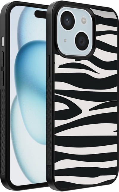 Smartphonica Telefoonhoesje geschikt voor iPhone 15 met zebra opdruk - TPU backcover case zebra design - Zwart Wit geschikt voor iPhone 15