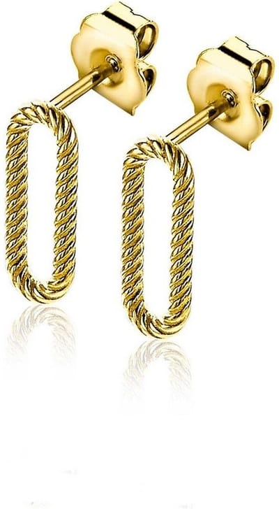 Zinzi zilveren oorstekers 14K geel verguld 14mm ovaal bewerkt ZIO2211G