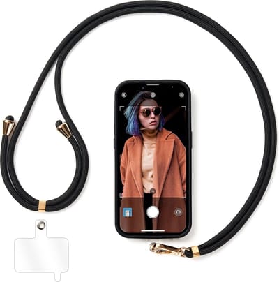 YONO Telefoonkoord Universeel - Telefoon Ketting Verstelbaar - Gsm Koord - Phone Cord - Nylon - Zwart Goud