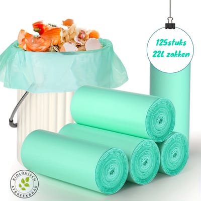 Dutchers® Biologisch afbreekbare afvalzakken - 125 stuks - 22L Vuilniszakken - Leefbewust Afvalzak - Prullenbak Vuilniszak