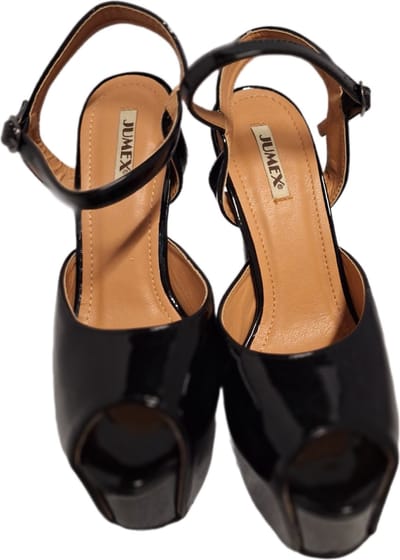 JUMEX-EROTISCHE PUPM -BLACK LAKLEER- HAK 16 CM-ZOOL 6CM-SIZE38