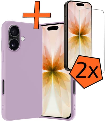 Hoes - Met 2x Screenprotector - Geschikt voor Apple iPhone 17 - Sterk & Shockproof - Back Cover - Siliconen Case - Telefoon Hoes - Lila