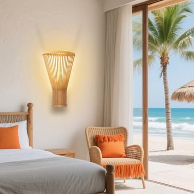 Rotan Wandlamp, Rotan Binnenwandlamp E27, Bohemien & Zen Vintage Stijl Handgemaakt, Geschikt voor Woonkamer/Slaapkamer/Gang/Entree (Zonder Lamp)