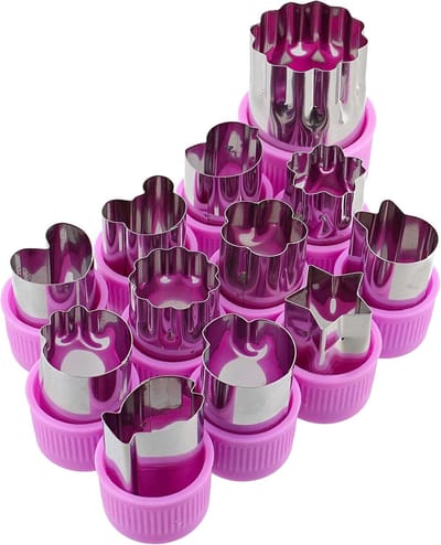 Uitsteekvormpjes - 12stuks - RVS snijder met PP-handbescherming - Herbruikbaar - Uitsteekvorm - Koekjesvorm - mini-voedselsnijders - Voor DIY bakken cake suikerpasta cupcake chocolade - paars