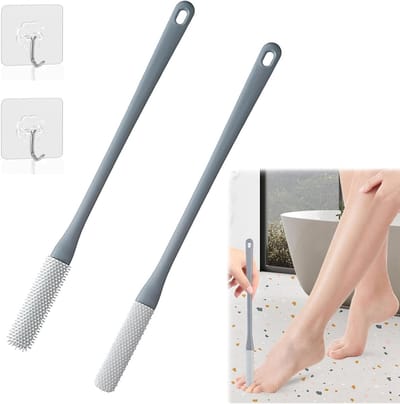 Siliconen Voetreinigingsborstel Set met Lange Handgreep, Ideaal voor Voetbad en Douche, Inclusief Twee Verschillende Borstelkoppen voor Optimale Reiniging