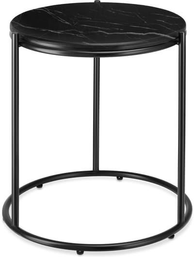tectake® Bijzettafel - Tafelblad in Marmerlook - 43 x 43 x 50,5 cm - Zwart/Zwart - Koffietafel - Salontafel - Tafeltje voor Woonkamer, Slaapkamer of Kantoor - Draagkracht 12kg - Banktafel - Bedtafel