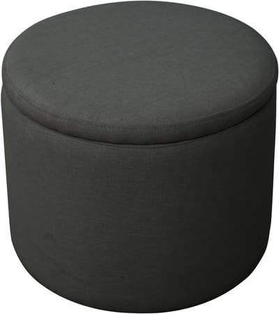 Opbergpoef met Deksel - Ronde Zetel en Voetenbank met Stijlvolle Stoffen Bekleding, Antraciet
