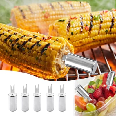 5 stuks roestvrijstalen maïs vorken - 2,44 inch - fruitvorken - geschikt voor buitenkoken, barbecuefeesten, warme gerechten en hapjes