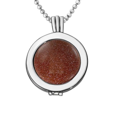 Quiges - Munthouder met Ketting en Munt 25mm Cat's Eye Glinstering Bruin - Zilverkleurig - EPRHZ048
