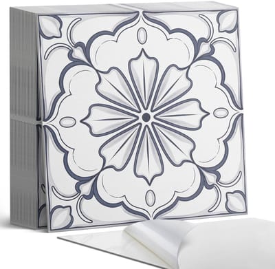 Coloray Plaktegels - Bloemenpatroon op de tegel Zelfklevende Tegels - 20 cm x 20 cm - Wit Plaktegels - 20 stuks - Vierkant PVC Tegels - Plaktegels Badkamer - Plaktegels Vloer - Vinyltegels Vloer Zelfklevend - Wandtegel Zelfklevend