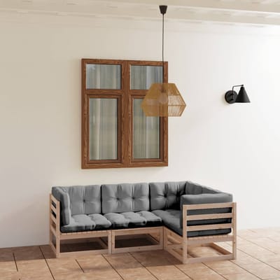vidaXL - 4-delige - Loungeset - met - kussens - massief - grenenhout