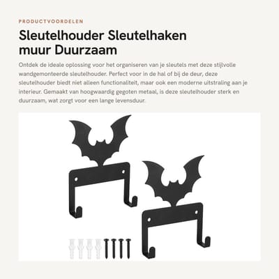 Dailygoods- Sleutelhouder Wandgemonteerd - Zwarte Sleutelhanger - 2 Haken - Hoogwaardig Metaal - Duurzaam - Voor Hal/Gang - Sleutelrek